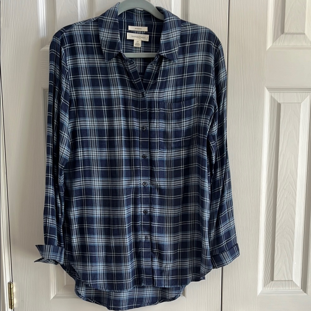 Treasure & Bond from Nordstrom Blue Plaid Button-Up Boyfriend Shirt Size XS